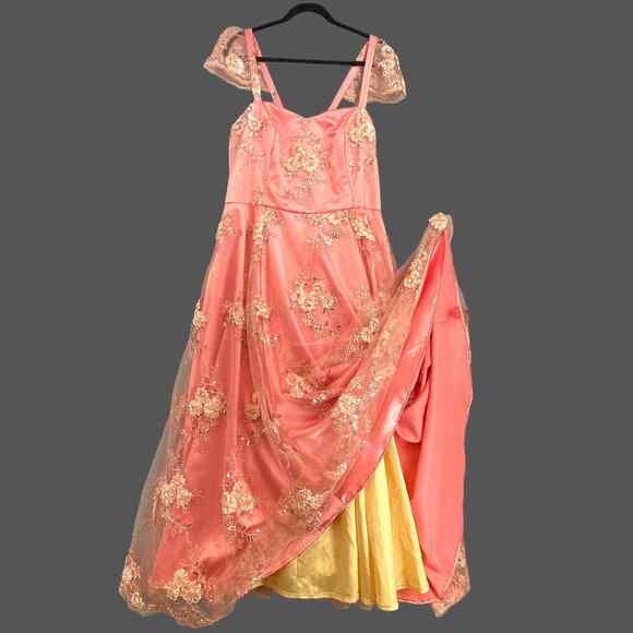 Formal Gown Dress 2XL Floral Lace Maxi Prom Pink Sweatheart Neck Glam Princess - Picture 2 of 11